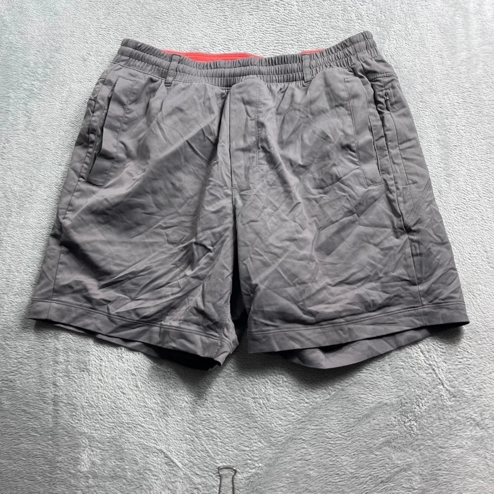 Birddogs Men Gray Gym Shorts with Orange Liner Size Large Elastic Waist 6 Inseam
